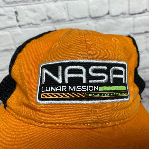 NASA Lunar Mission Trucker hat Mesh Cap Strap Back Orange Black Mad Engine - Picture 6 of 8
